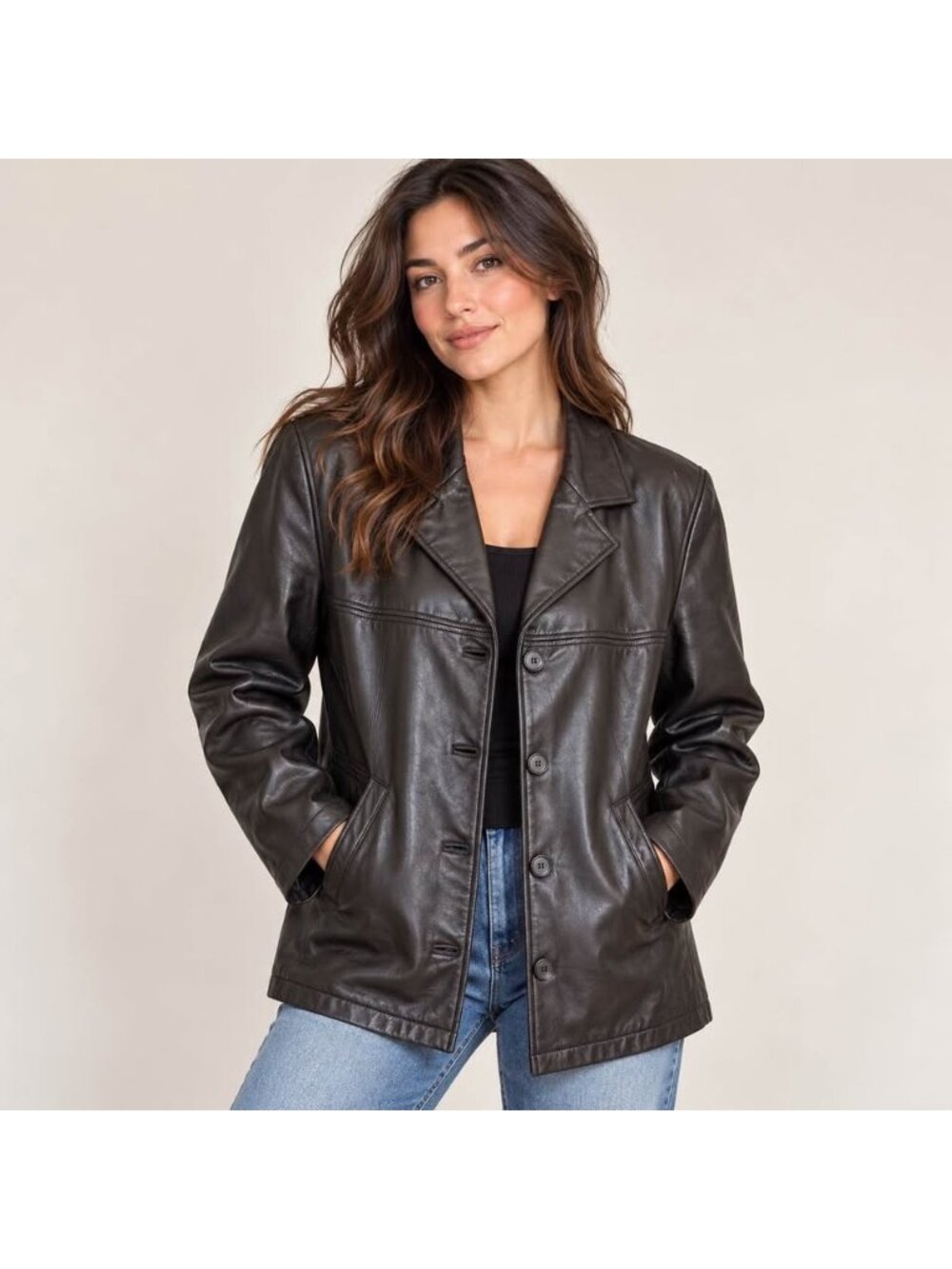 Danier Canada Vintage Black Leather Blazer Jacket Women’s Small